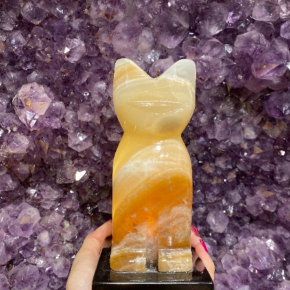 Amber Onyx Cat Lamp with Bulb and Cord, Boho Decor, Bedroom Decor, Fun Lights - Picture 2 of 8